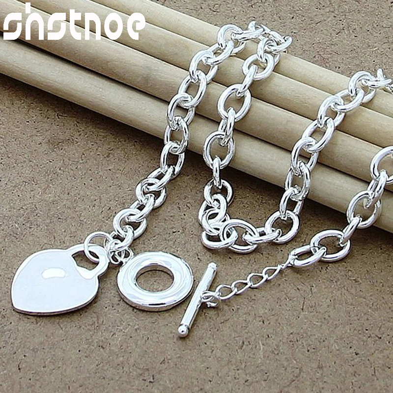 

925 Sterling Silver Heart Pendant 18 Inch Chain Necklace For Women Party Engagement Wedding Fashion Charm Jewelry