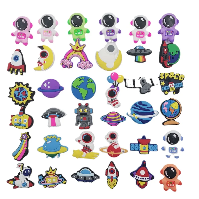 1-34Pcs Space Planet PVC Shoe Crocs Buckle Accessories DIY Cartoon Shoes Decoration For Kids Croc Charms Kids Party Gift