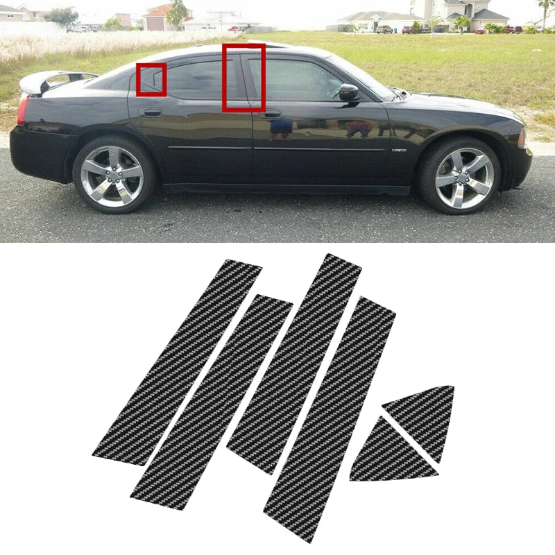

Наклейка на столб для наружной двери автомобиля, окна, столба, обшивка, подходит для Dodge Charger 2006-2009 2010, углеродное волокно, зернистость, поликарбонат, пластик, 1 комплект