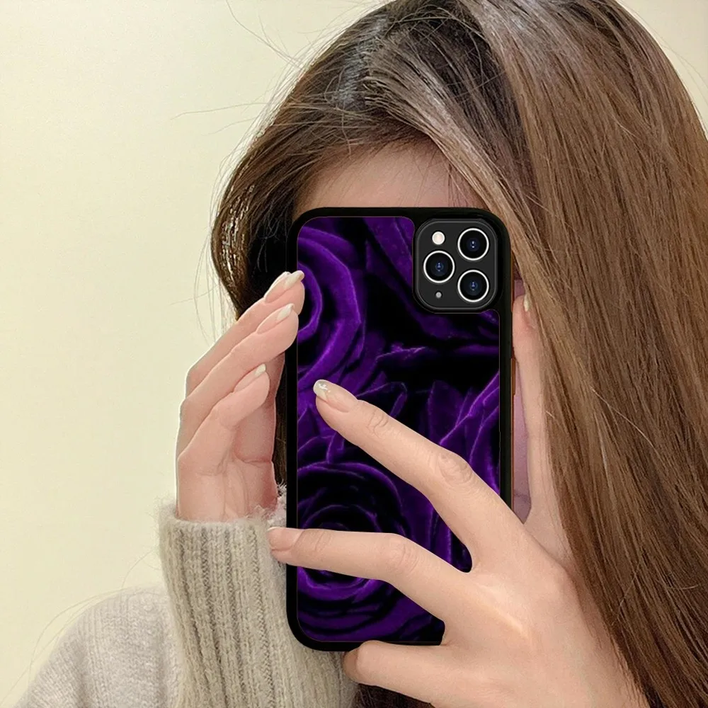 Aesthetics Purple Rose Phone Case Silicone PC+TPU Case For iPhone 14 11 12 13 Pro Max 8 7 6 Plus X XR Hard Fundas
