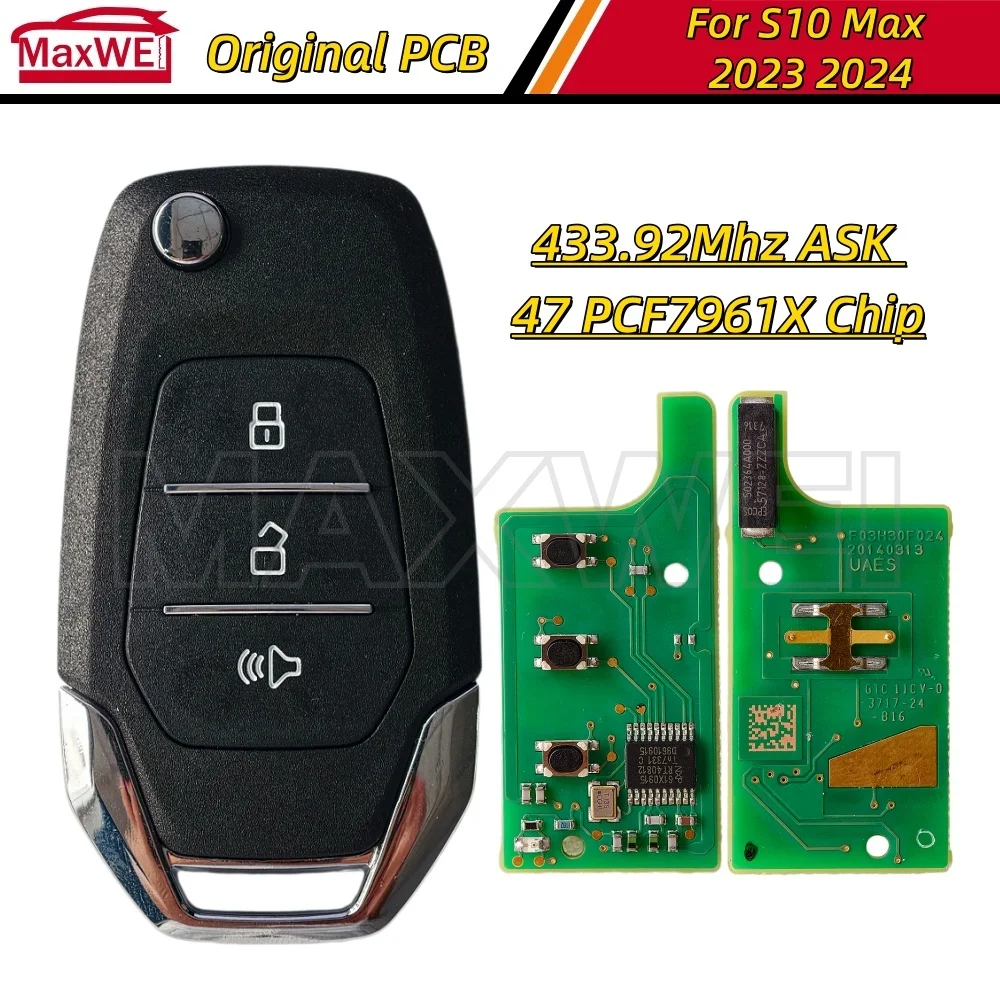 Фото Для Chevrolet S10 Max 2023 2024 Выкидной ключ-пульт 433.92 МГц ASK 47 с чипом PCF7961X для Maxus T60, для MG, оригинальная плата PCB с наклейкой №1