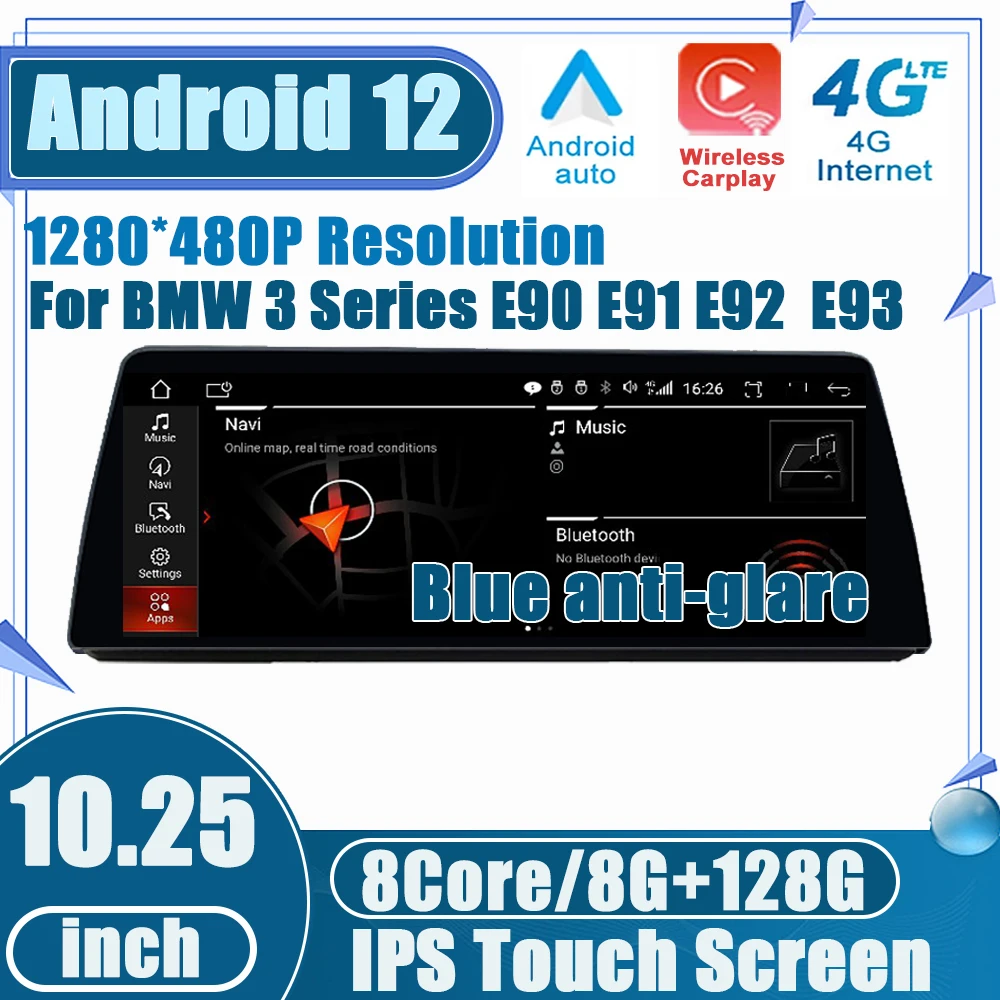 

For BMW 3 Series E90 E91 E92 E93 Android 12 Carplay Stereo Multimedia 10.25" Auto Radio BT Wifi 4G LTE Player GPS Navigation