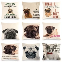 sofa bed cotton linen decorative pillowcases cute pug dog pillow cover home decor pillows case for bedroom room aesthetics 45x45
