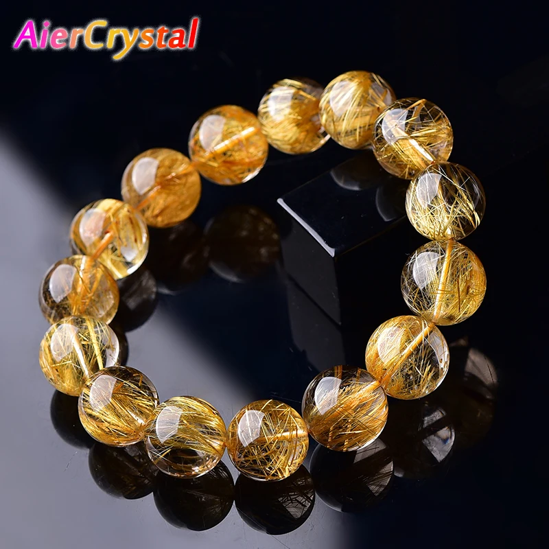 1PC High Quality Rutilated Quartz Crystal Bracelet Quartz Round Bead Exquisite Ladies Jewelry Healing Stone Bracelet for Women