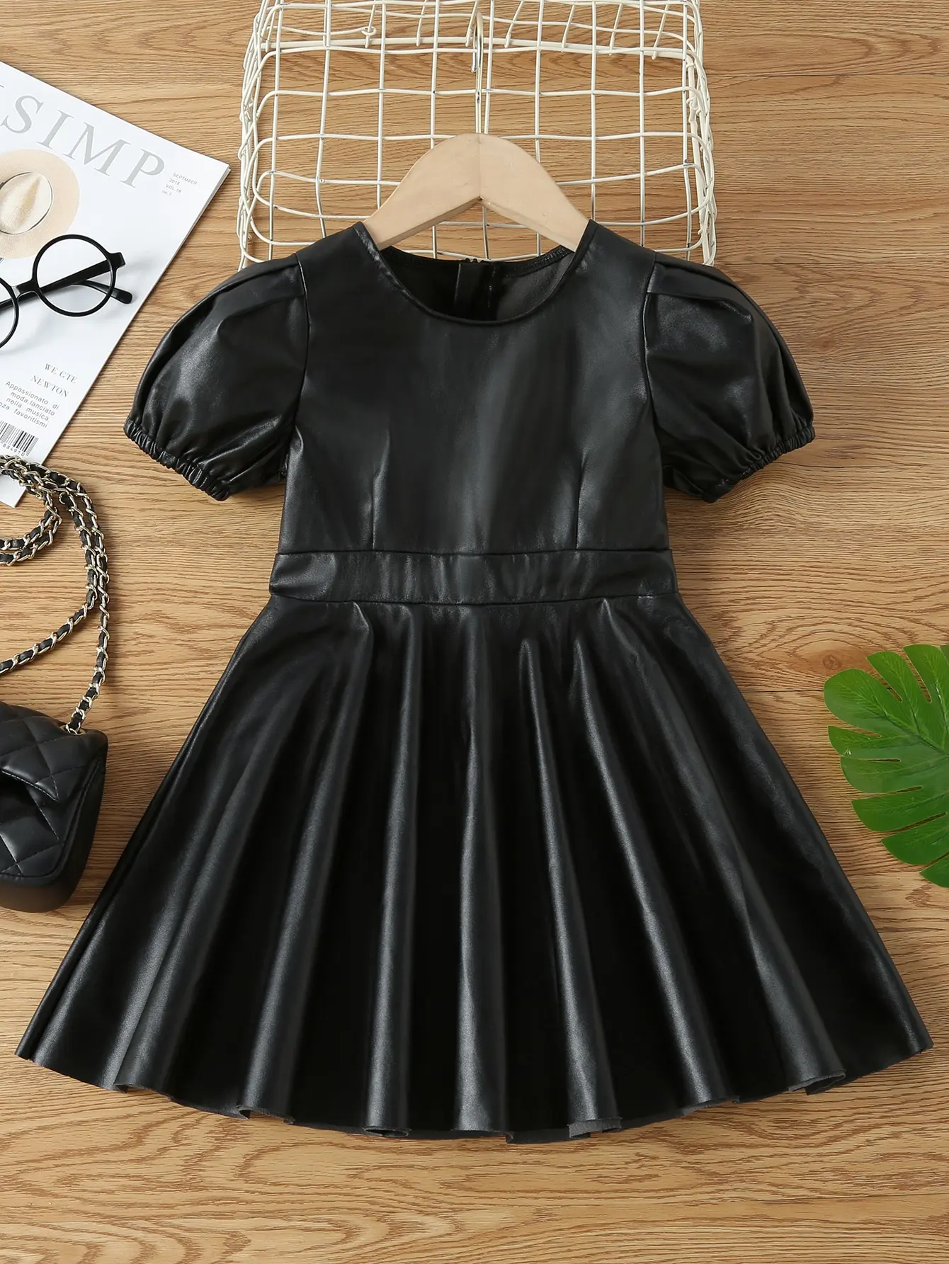 

Kids Girls PU Leather Dress (Black , 5-7 Years )