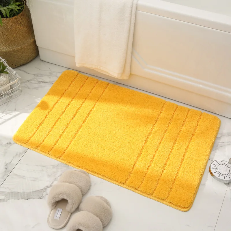 

Inyahome Luxury Bathroom Floor Mats Soft Shaggy Absorbent Plush Microfiber Bathroom Striped Rugs Pad Carpet Farmhouse Decor