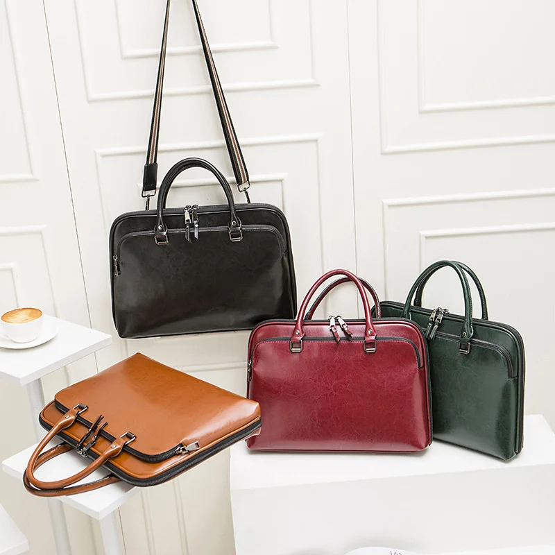 

Free Custom Letter Cow Leather Briefcase Portable Briefcase Commuting 13/14 Inch Laptop Bag Large Capacity Business Handbag