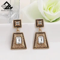 statement earrings for women ancient gold square luxurious crystal earrings golden earrings gift for wedding