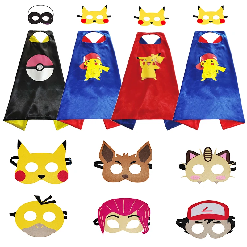 

Children Halloween Costumes Pokemon Pikachu Anime Cloak Cape Robe Cosplay Props Birthday Party Mardi Gras Accessory boy girl toy