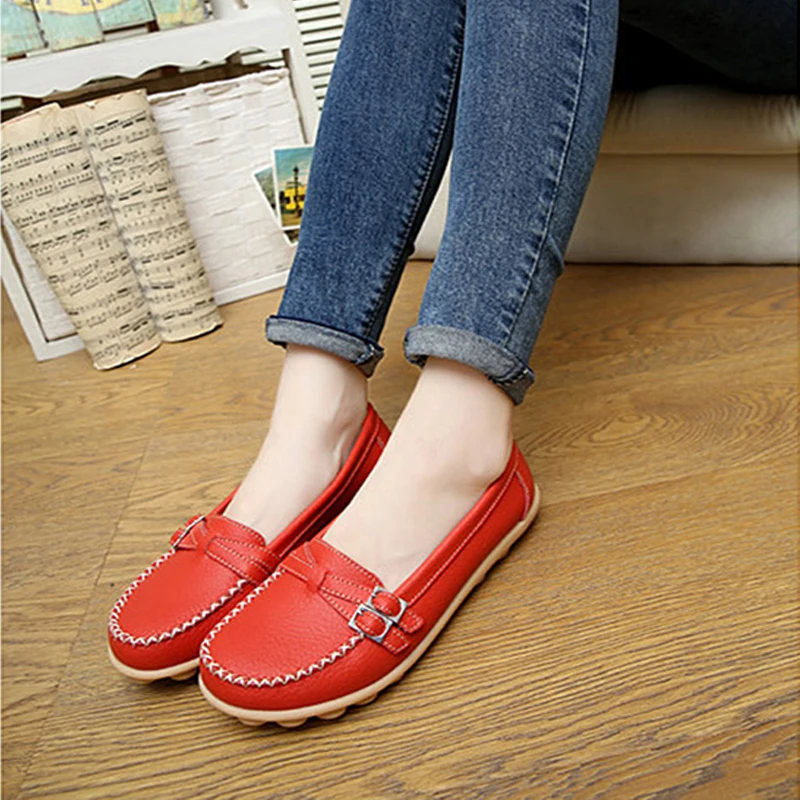

Genuine Leather Women Flats Shoes Spring Summer Casual Female Flats Women Loafers Slip-On Shallow White Shoes Women's Shoes