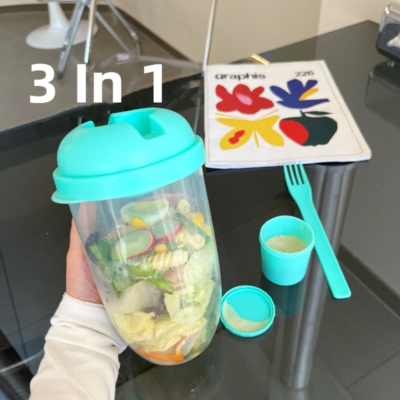 3In1 Portable Salad Cup Breakfast Salad Bowl Fork School Lun