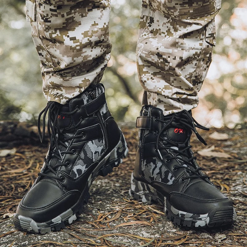 Military Tactical Boots Men Mid-top Hiking Shoes Outdoor Desert Combat Army Boots Male Trail Camping Climbing Hunting Sneakers