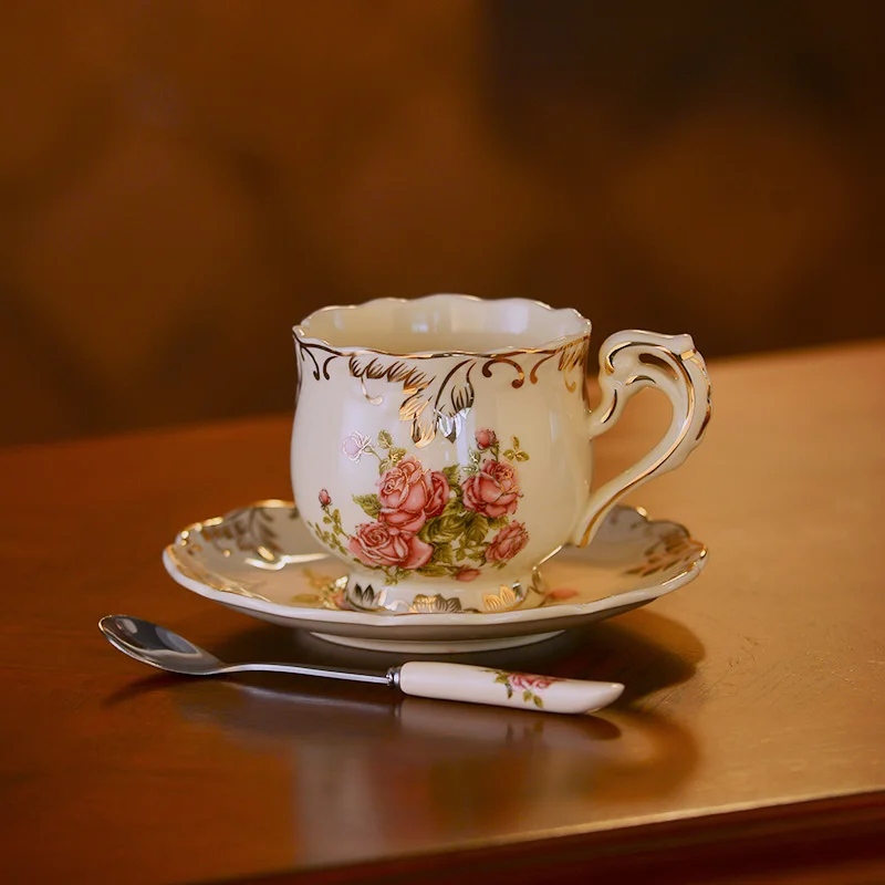 Yolife Ivory Porcelain Tea Cup Saucer Spoon Set Elegant Light Luxury Espresso Coffee Cups Style Beatiful Gift 250ML |