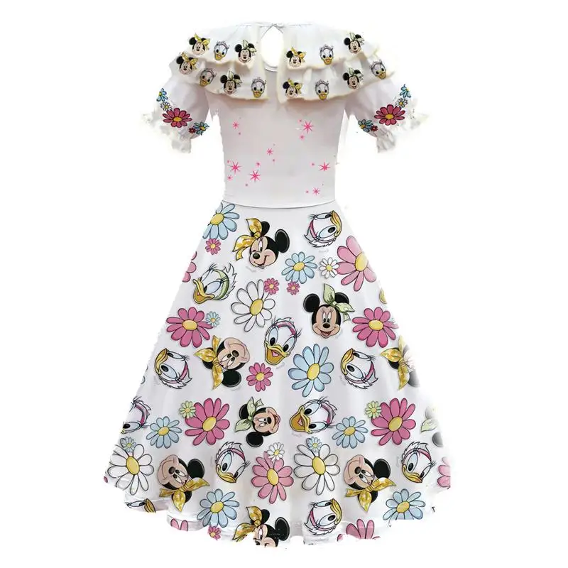 

Baby Girls Mickey Mouse Print Princess Dress Short Leaf Sleeve Clothing Cute Minnie Mouse Cartoon Clothes For Kid Carnival Party