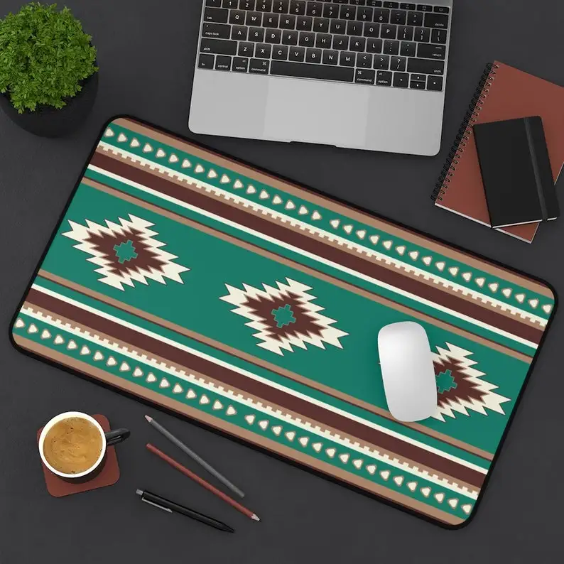 

Desk Mat Boho Turquoise Diamonds Southwestern Mat for Desk Large Mouse Pad Desk Accessories Large Desk Mat Pad, 3 Sizes