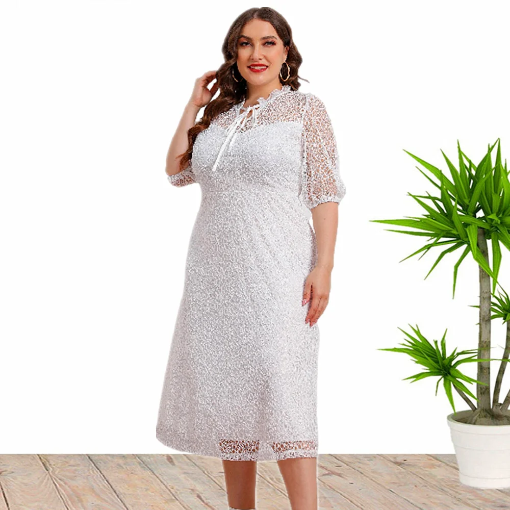 Plus Size Large Women's Dress 2023 Elegant V- Neck Women's Spring Summer New Lace Dresses Half Sleeves Maxi Party Evening Dress