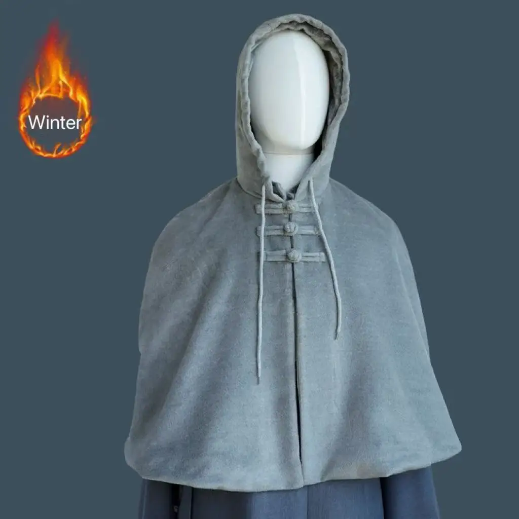 Зимний короткий плащ для медитации буддизма монаха со шляпой утепленный