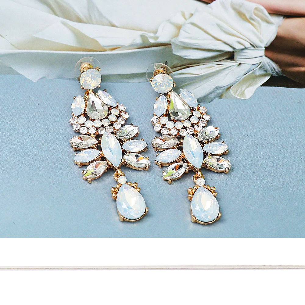 

New White Crystal Long Dangle Earrings Statement Water Drop Pendant Earrings Aesthetic Luxury Jewelry Accessories 2022 Trends