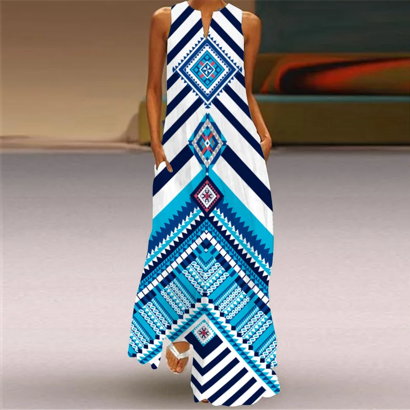 

African Floral Print Sleeveless Elegant Long Dress Women Party African Dresses Women Sexy V Neck Casual Beach Maxi Dress S-5XL