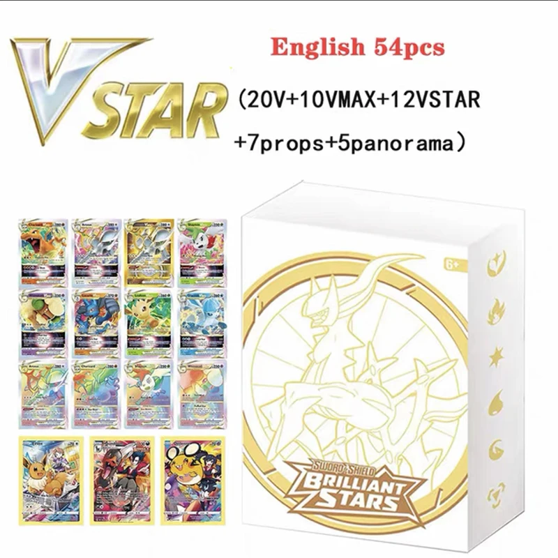 

New 54pcs Pokemon Genuine Cards Charizard Arceus VSTAR GX V VMAX Kids Gift Trainer Energy Game Collection Card Rainbow Kids Toys