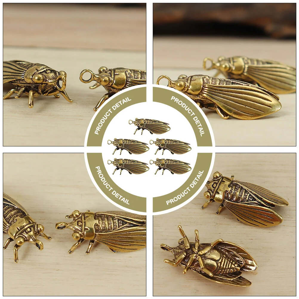 5 Pcs Remote Key Unique Keychains Accessories Cicada Pendents Brass Decor Car Auto Adornment Statue