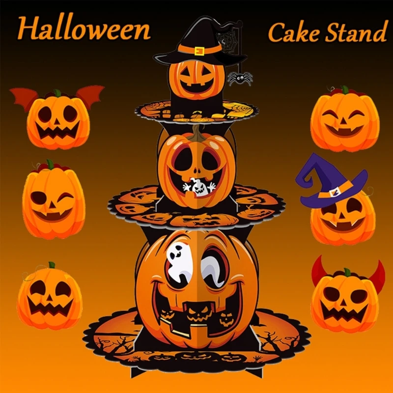 

3 Layers Paper Macaroon Display Stand Halloween Cardboard Cupcake Holder Pumpkin Witch Cupcake Dessert Rack for Party