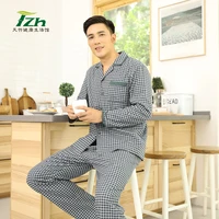 tianzhu brand mens cardigan trousers suit autumn and winter bamboo fiber fashion plaid home wear pajamas