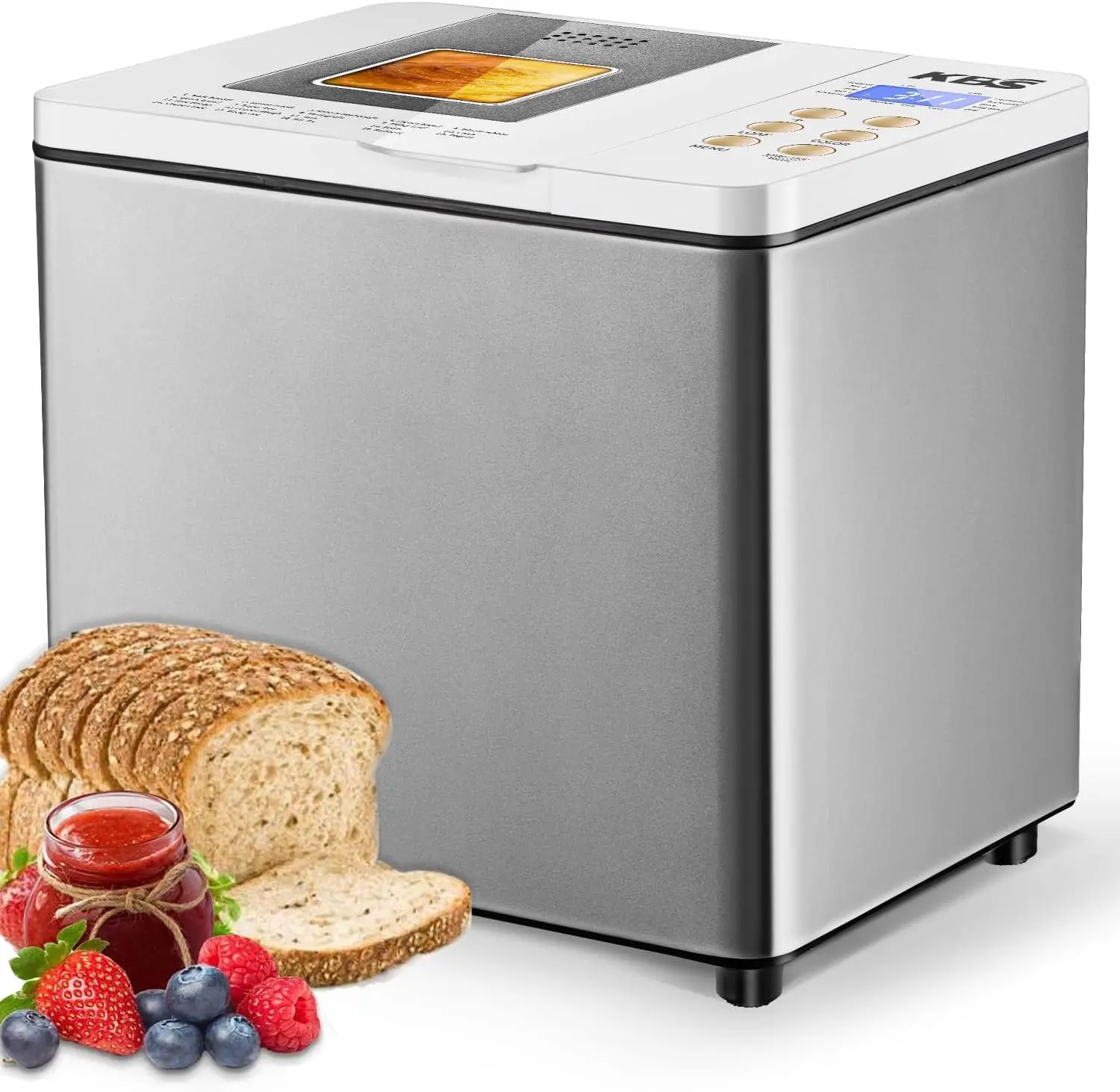 

Compact Bread Machine with Dual-Heaters, 1.5LB Stainless Steel Auto Bread Maker with 2 Loaf sizes & 3 Crust Colors, Nonstick