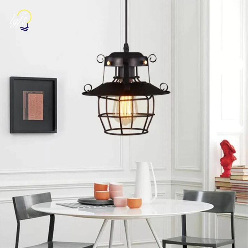 

New retro vintage wrought iron industrial chandelier lampshade antique ceiling lamp family cafe restaurant (no light bulb)