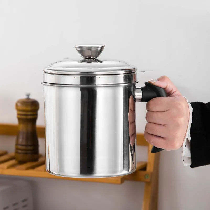 

1.3L Rvs Olieaanzuigzeef контейнер для кастрюль Kruik Opslag Kan с фильтром Koken Olie Pot Voor Huishoudelijk