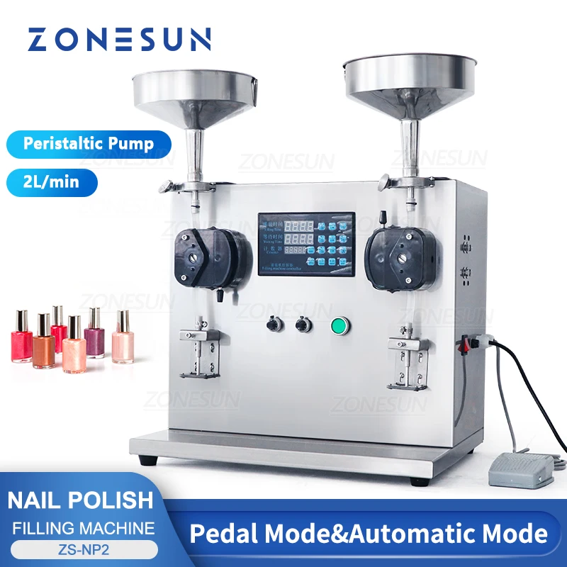 

ZONESUN Viscous Liquid Paste Filling Machine Double Heads Peristaltic Pump Palm Oil Bottle Filler Nail Polish Production