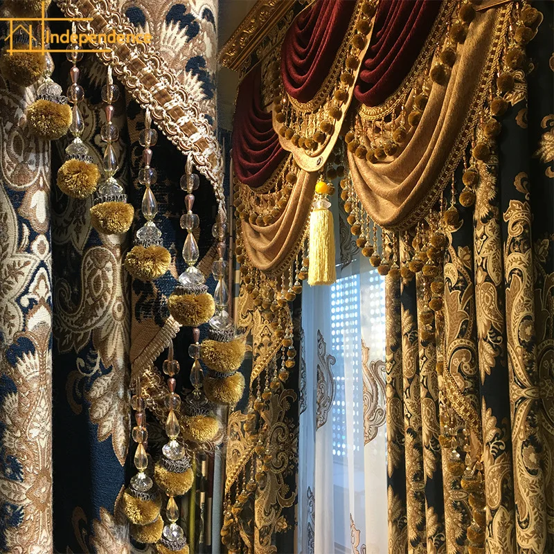 Cortinas opacas de chenilla gruesa de doble capa de palacio de lujo de estilo europeo para sala de estar, dormitorio, Villas, personalizadas en Lu