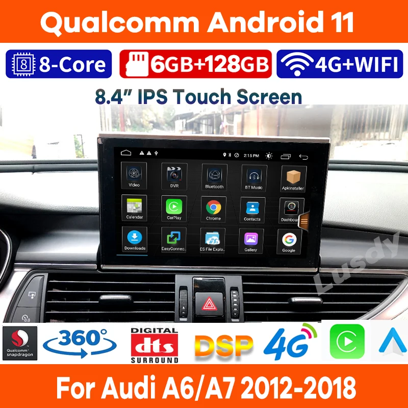 

Qualcomm Snapdragon 665 8 Core Android 11 Car Radio Multimedia Player for Audi A6 A7 2012-2018 Wireless Apple CarPlay GPS Camera