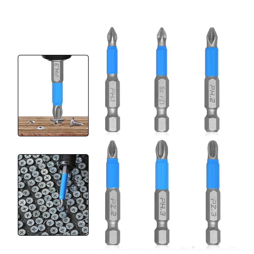 

6Pcs Non-Slip Magnetic Screwdriver Bit Set Hex Shank Phillips/Cross Head Screwdriver Drill Bit PH1/PH2/PH3/PZ1/PZ2/PZ3