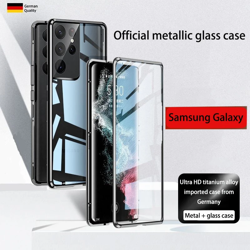 Wireless Charging Case for Samsung Galaxy S23 S22 Ultra 360° Full Protection Metal Alloy Magnetic Adsorption Magsafe Glass cover