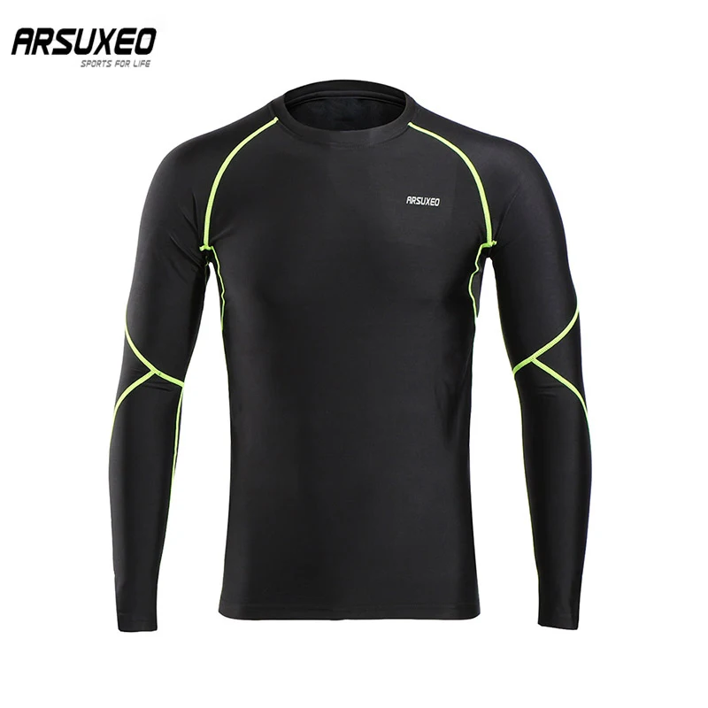 

ARSUXEO Men Sport Top Winter Jogging Windproof Jacket Spandex Quick Dry Fleece Long Sleeve Sportswear Tight Fit Brethable Jersey