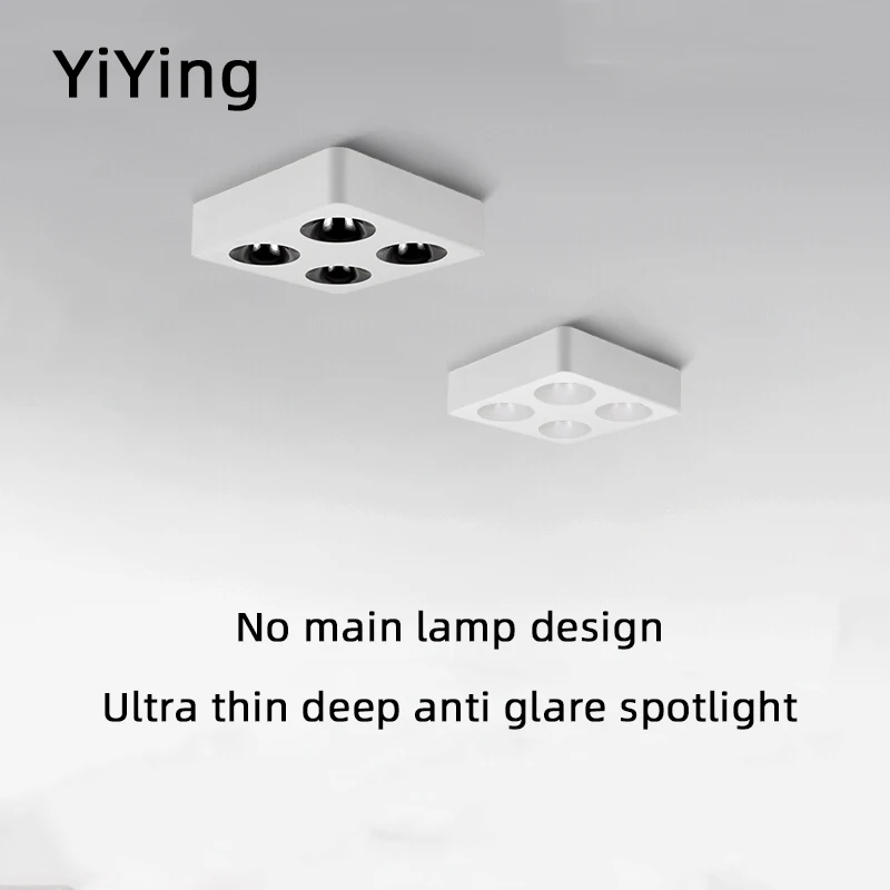 Led Ultra-thin Spotlight Surface Mounted 4-head Square Type Household Ceiling Less Anti Glare Bright Downlight 28w48w