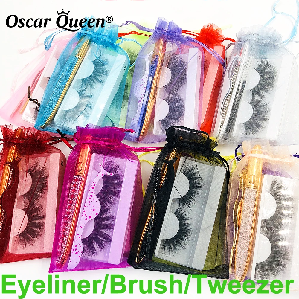 

5/10/20Pairs 25MM Mink Lashes With Eyeliner Pen Eyelash Brushes Tweezers 5D False Eyelashes Box Package 3D Eyelash Bag Makeup