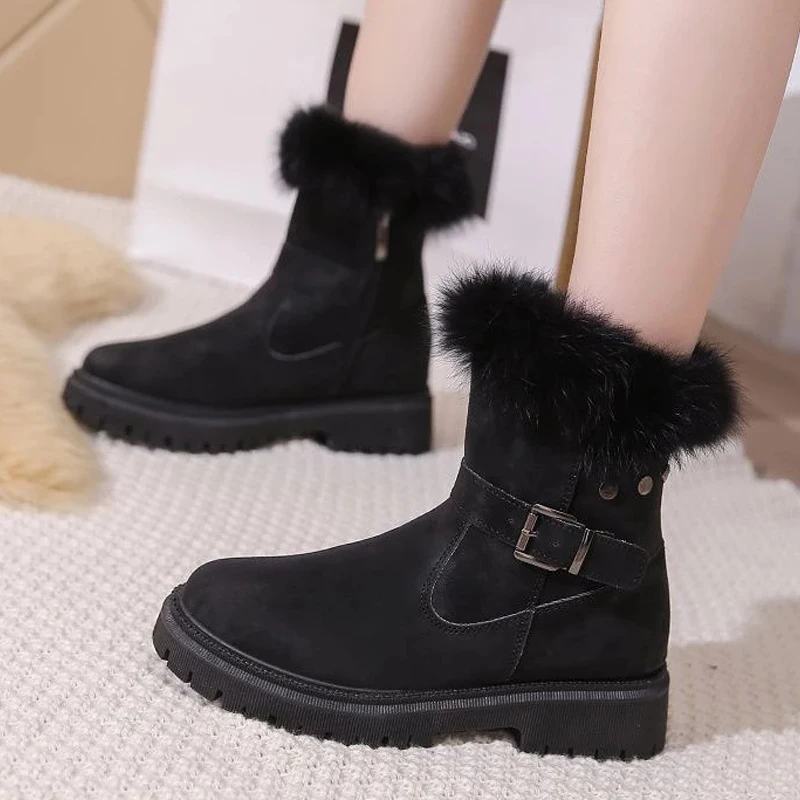 

Женские меховые зимние ботинки на платформе, Теплые ботильоны с боковой молнией, зимние ботинки для студентов