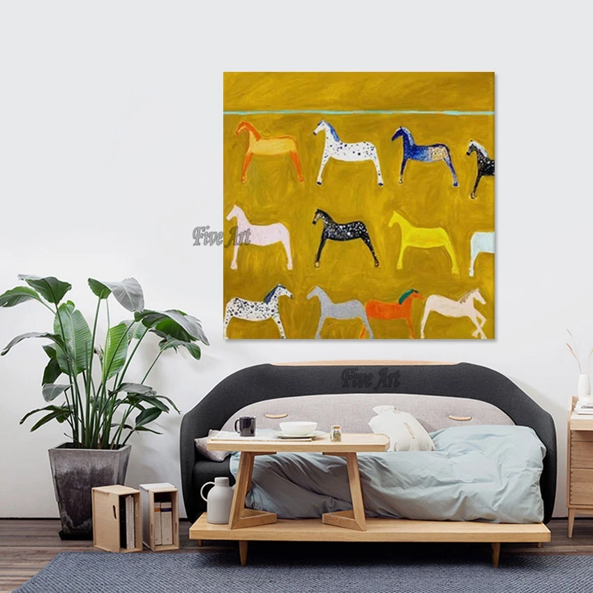 Абстрактная акриловая живопись лошадь на холсте