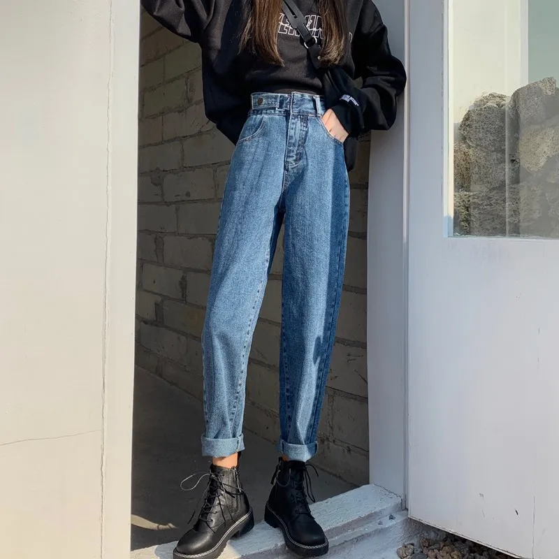 

DD2641 New high waist slim harem pants all-match loose dark long pants jeans