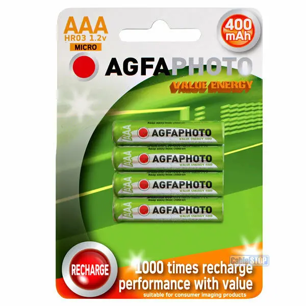 

AGFA AAA Rechargeable Home Phone Batteries Power 400mAh Pack of 4 small size