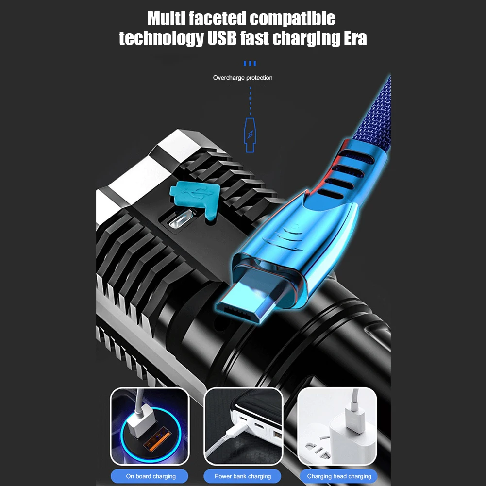

COB LED Beads Torch Outdoor Multifunctional Power Display Portable Flashlight