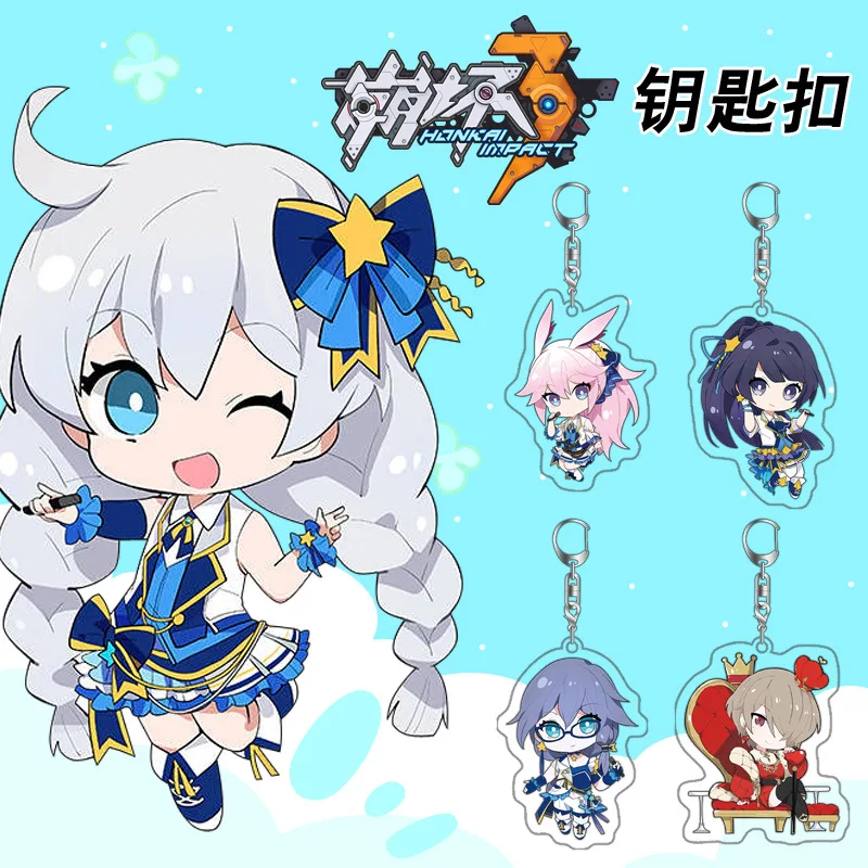 

Новые брелки для ключей с персонажами игры Honkai Impact, акриловые двусторонние брелки для ключей с аниме, милый кулон в сумке, декоративные игру...