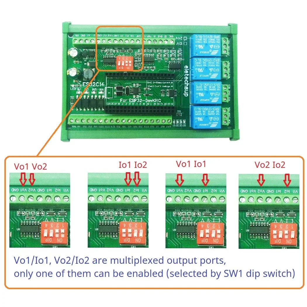 RS485 2AO 2AI 4DI 4DO ESP32 Многофункциональная плата расширения Modbus Wi-Fi Релейный модуль для