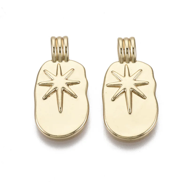 

10pcs Brass Pendants Earring Charms Oval with Star Sun Moon Real 18K Gold Plated for Jewlery Making DIY Bracelet 21.5x10.5x4.5mm