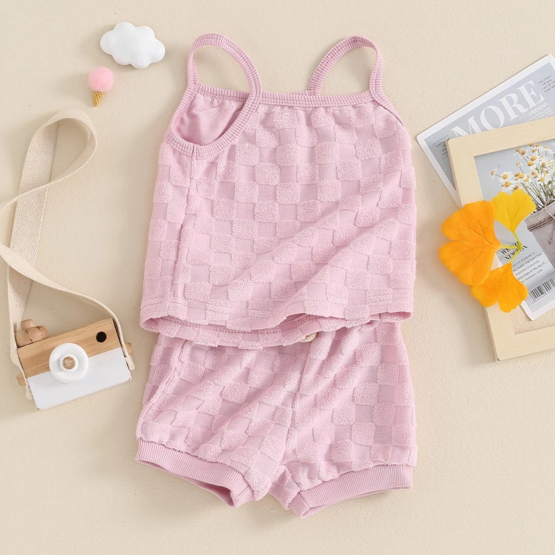 Летние трикотажные шорты для маленьких девочек комплекты с шахматным принтом