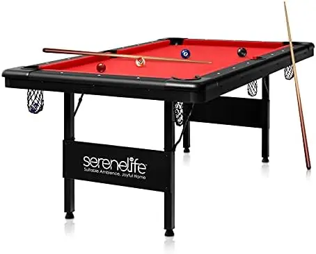 

6 Ft. Pool Table - Compact Design with 18 Aiming Points, Low Friction Surface, Space Saving, Adjustable Feet, Locking Leg Safety