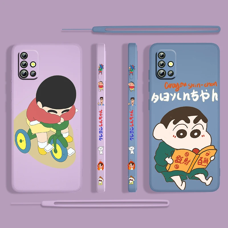 

Anime Crayon Cycling For Samsung Galaxy A73 A53 A33 A52 A32 A22 A71 A51 A21S A03S A50 5G Liquid Left Rope Phone Case Capa Cover