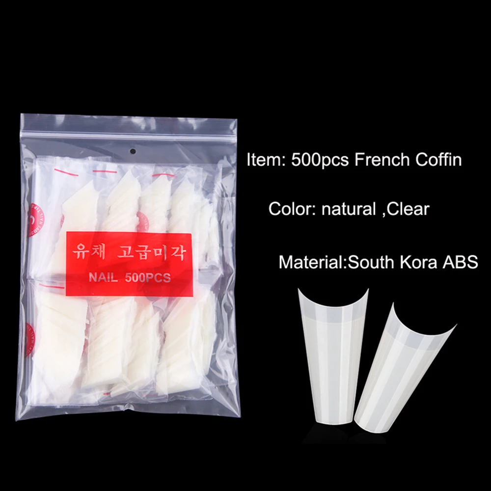 

500Pcs Tapered Square Nail Clear French Ballet Tip 0~9 Size Coffin ABS Acrylic False Nail UV Gel Ultra Flexible Fake Nail TIPS